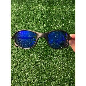 Oakley Matte Black Frame Sunglasses with Blue Mirrored Lenses